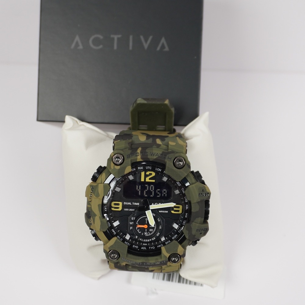 Activa by Invicta Mens Camo Dual Time Sport Watch ACW1637-004 Green New Boxed